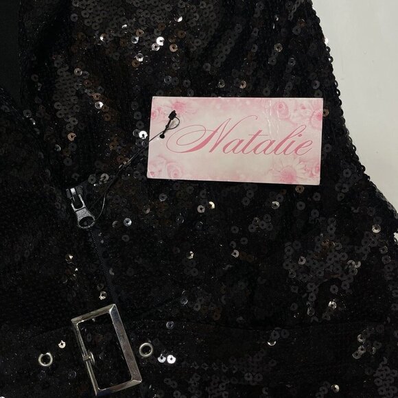 NATALIE DANCE WEAR Sequined Vest w/Lapels & Belt Women's S/Med Black Theater NWT - Picture 10 of 16